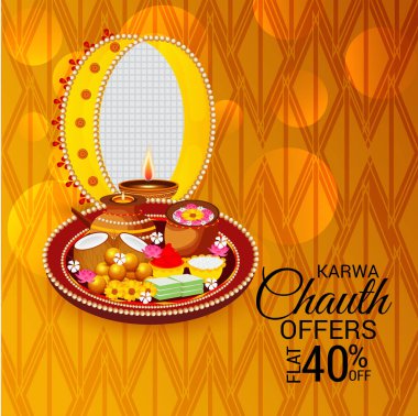 Karwa Chauth kutlama Hint Festivali için yaratıcı bir konsept arka plan vektör çizim.