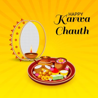 Karwa Chauth kutlama Hint Festivali için yaratıcı bir konsept arka plan vektör çizim.