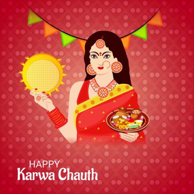 Karwa Chauth kutlama Hint Festivali için yaratıcı bir konsept arka plan vektör çizim.