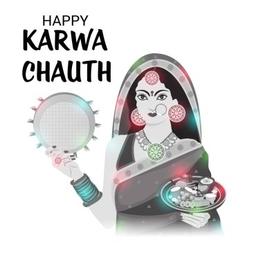Karwa Chauth kutlama Hint Festivali için yaratıcı bir konsept arka plan vektör çizim.