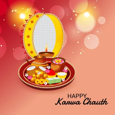 Karwa Chauth kutlama Hint Festivali için yaratıcı bir konsept arka plan vektör çizim.