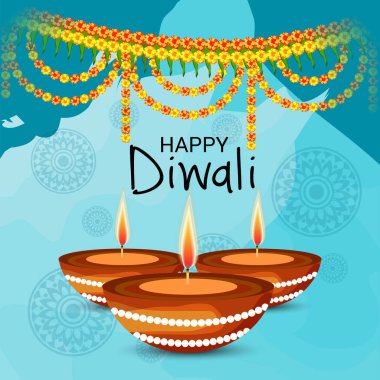Diwali Celebration, Hint ışık Festivali için yaratıcı başlık sayfası veya Poster vektör çizim.