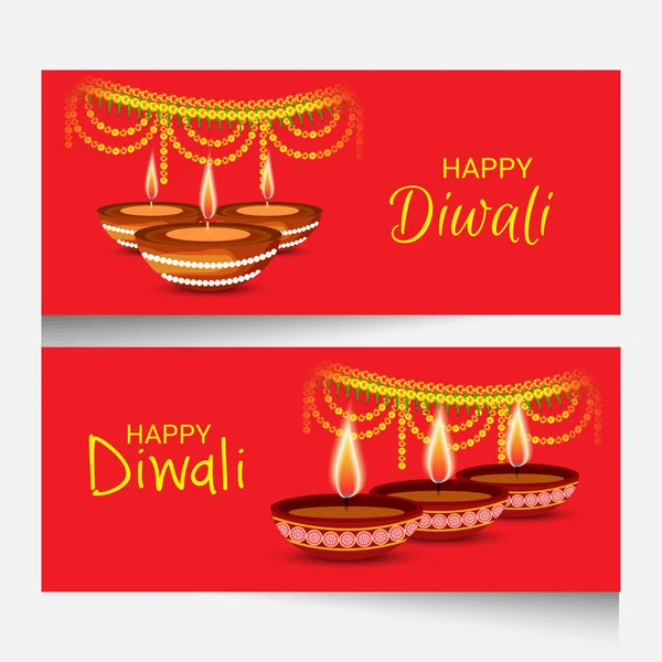 Vector Illustration Creative Banner Poster Indian Light Festival Diwali Celebration — Stock Vector