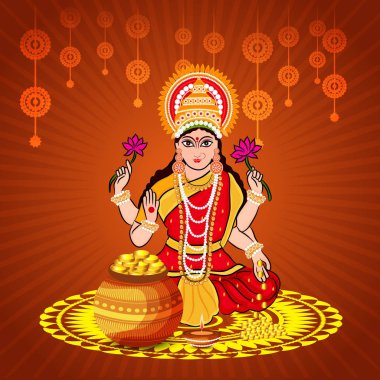 Güzel Poster veya başlık sayfası ile Tanrıça Maa Laxmi, Hint Dhanteras Festivali arka plan vektör çizim.