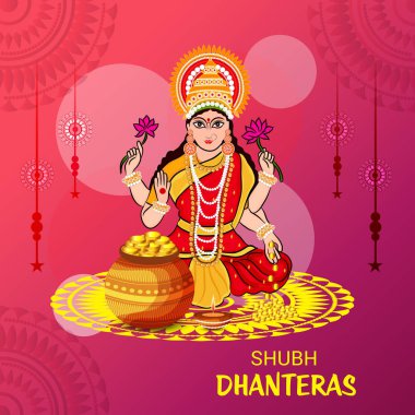 Güzel Poster veya başlık sayfası ile Tanrıça Maa Laxmi, Hint Dhanteras Festivali arka plan vektör çizim.