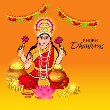 Güzel Poster veya başlık sayfası ile Tanrıça Maa Laxmi, Hint Dhanteras Festivali arka plan vektör çizim.