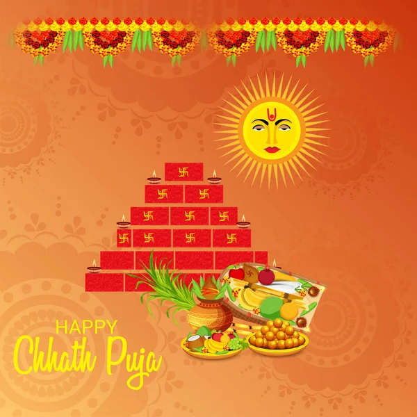 レディースのビハール州インドの太陽祭のハッピー Chhath Puja の休日背景のベクトル イラスト — ストックベクタ