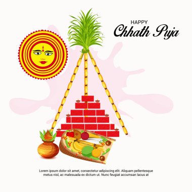 Mutlu Chhath Puja tatil arka plan vektör çizim Bihar Bayan Hindistan için Güneş Festivali için.