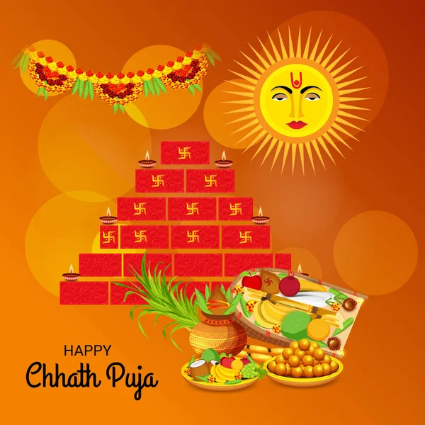 Vektor Illustration Von Happy Chhath Puja Urlaub Hintergrund Für Sonnenfest — Stockvektor