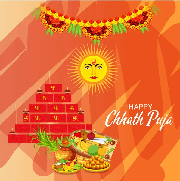 レディースのビハール州インドの太陽祭のハッピー Chhath Puja の休日背景のベクトル イラスト — ストックベクタ