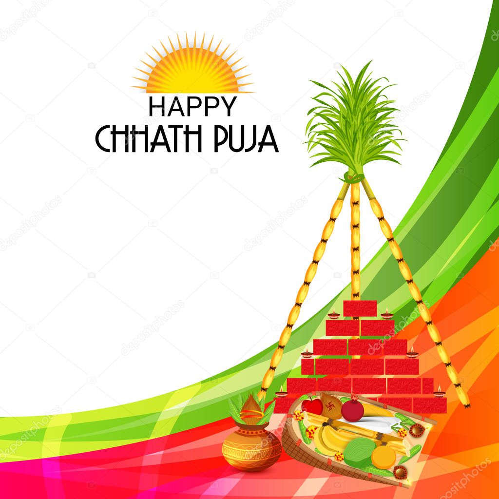 Vector illustration of Happy Chhath Puja Holiday Background for Sun Festival for Womens of Bihar India.