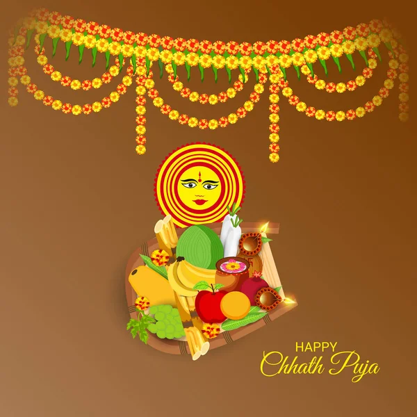 Vectorillustratie Van Happy Chhath Puja Vakantie Achtergrond Voor Sun Festival — Stockvector
