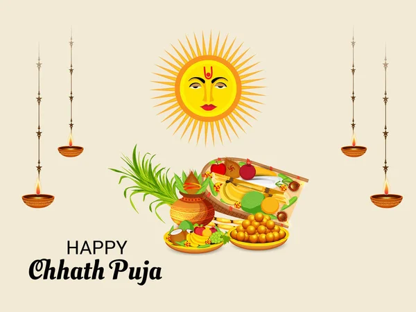 Εικονογράφηση Φορέας Ευτυχής Chhath Puja Φόντο Διακοπών Για Ήλιο Φεστιβάλ — Διανυσματικό Αρχείο