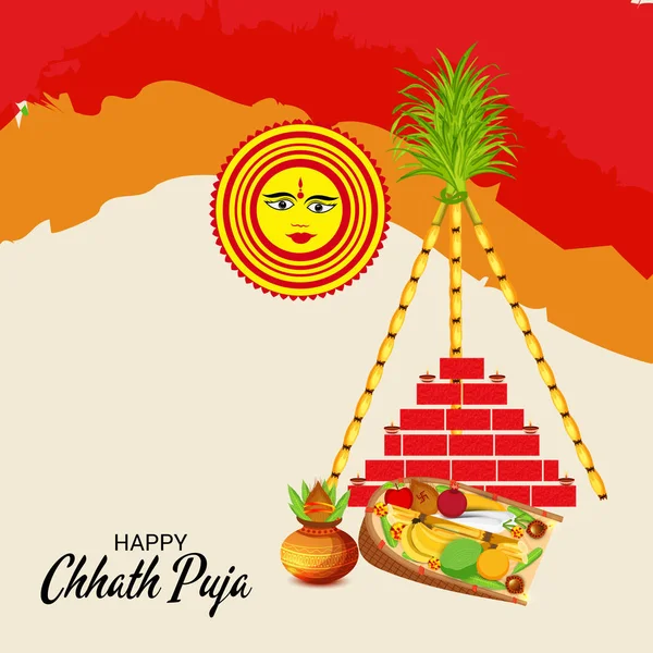 Vectorillustratie Van Happy Chhath Puja Vakantie Achtergrond Voor Sun Festival — Stockvector