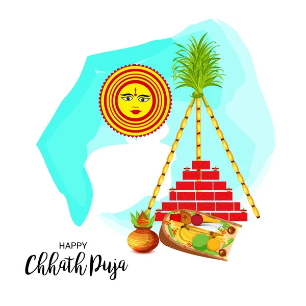 Illustrazione Vettoriale Happy Chhath Puja Holiday Background Sun Festival Donne — Vettoriale Stock