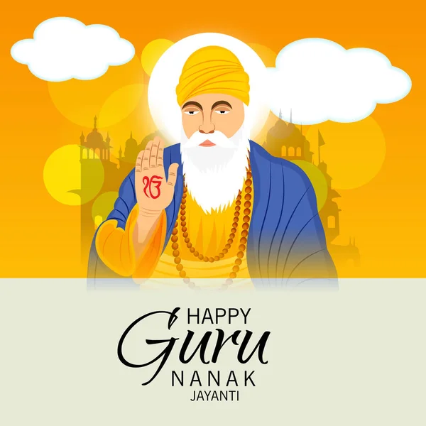 Vector Illustration Background Happy Gurpurab Guru Nanak Jayanti Festival Sikh — Stock Vector