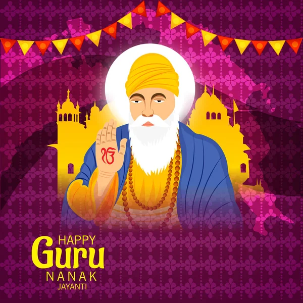 Vector Illustration Background Happy Gurpurab Guru Nanak Jayanti Festival Sikh — Stock Vector