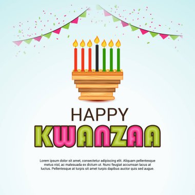 Bir arka plan vektör çizim Kwanzaa yedi ilke temsil eden geleneksel renkli mumlar ile için.