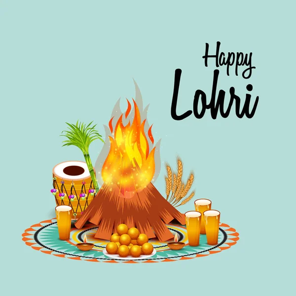 Vector Illustration Background Happy Lohri Holiday Template Punjabi Festival — Stock Vector