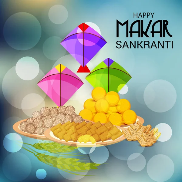 Vektorová Ilustrace Pozadí Pro Tradiční Indický Festival Oslavte Makar Sankranti — Stockový vektor