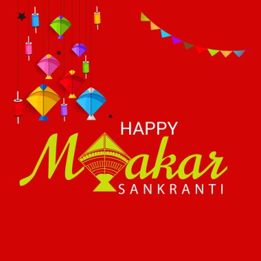 Geleneksel Hint Festivali için arka planın temsilcisi Makar Sankranti 'yi renkli uçurtmalarla kutluyor. 
