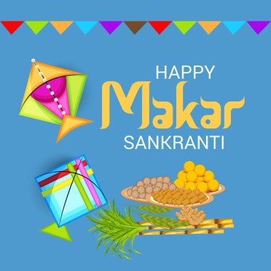 Geleneksel Hint Festivali için arka planın temsilcisi Makar Sankranti 'yi renkli uçurtmalarla kutluyor. 