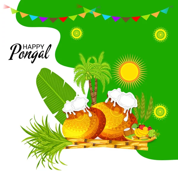 Vector Illustration Background Happy Pongal Holiday Harvest Festival Tamil Nadu — Stock Vector