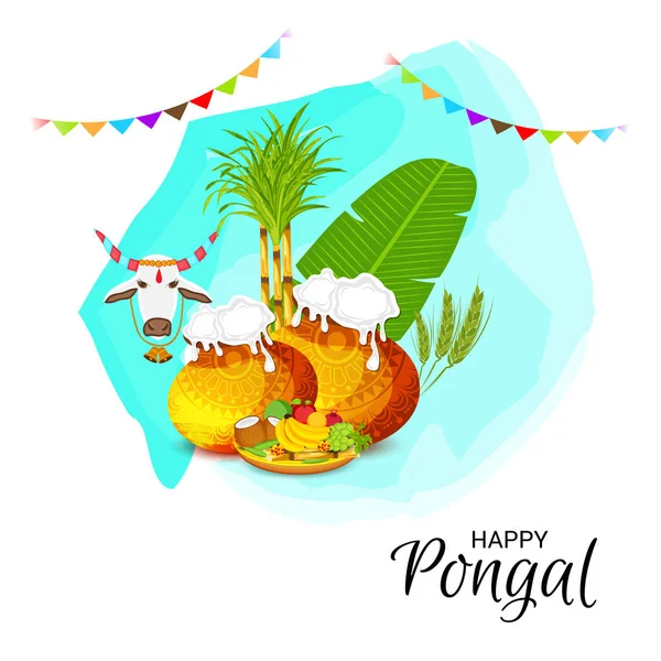 Ilustração Vetorial Fundo Para Feliz Pongal Holiday Harvest Festival Tamil — Vetor de Stock