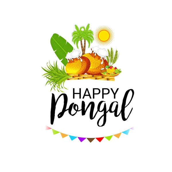 Vector Illustration Background Happy Pongal Holiday Harvest Festival Tamil Nadu — Stock Vector