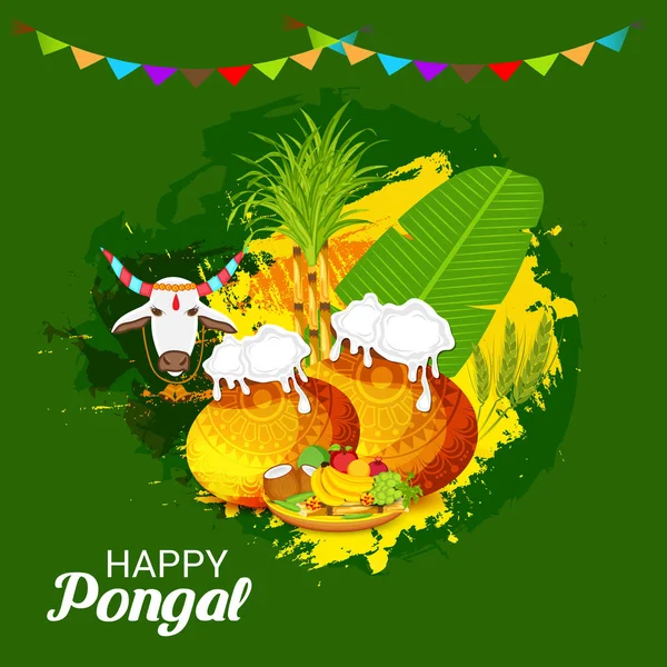 Vector Illustration Background Happy Pongal Holiday Harvest Festival Tamil Nadu — Stock Vector