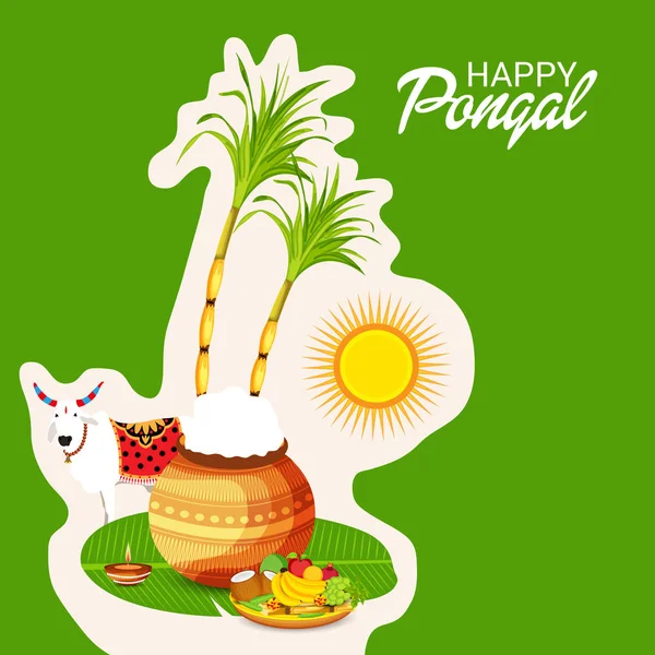 Vector Illustration Background Happy Pongal Holiday Harvest Festival Tamil Nadu — Stock Vector