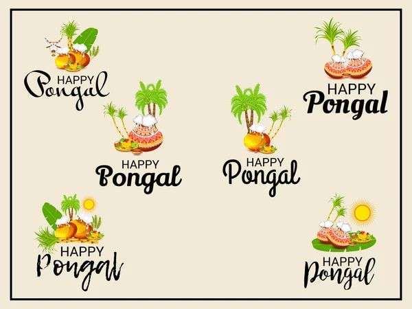 Vector Illustration Background Happy Pongal Holiday Harvest Festival Tamil Nadu — Stock Vector