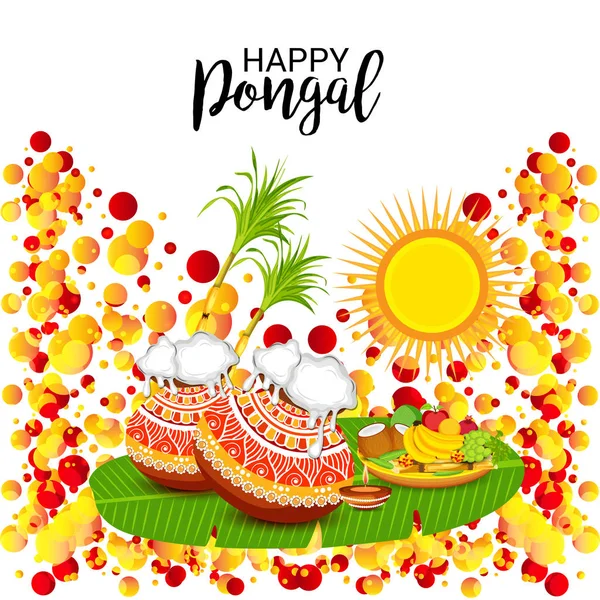 Vector Illustration Background Happy Pongal Holiday Harvest Festival Tamil Nadu — Stock Vector