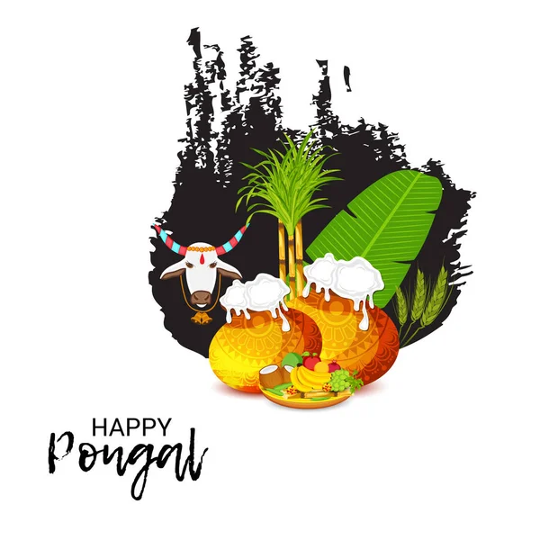 Illustration Vectorielle Fond Pour Festival Happy Pongal Holiday Harvest Tamil — Image vectorielle