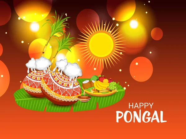 Ilustração Vetorial Fundo Para Feliz Pongal Holiday Harvest Festival Tamil — Vetor de Stock