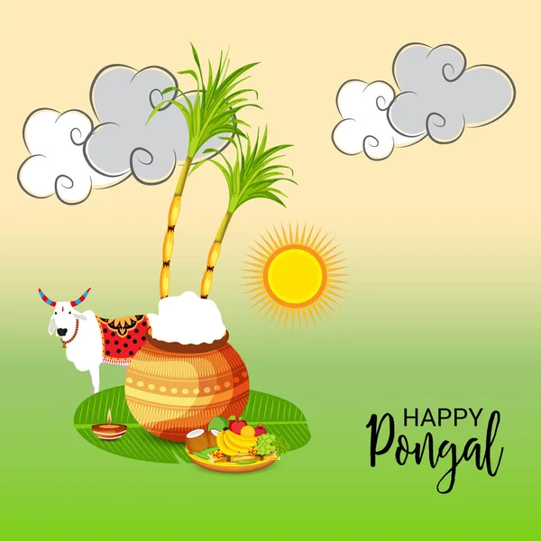 Vektorová Ilustrace Pozadí Pro Happy Pongal Holiday Harvest Festival Tamil — Stockový vektor