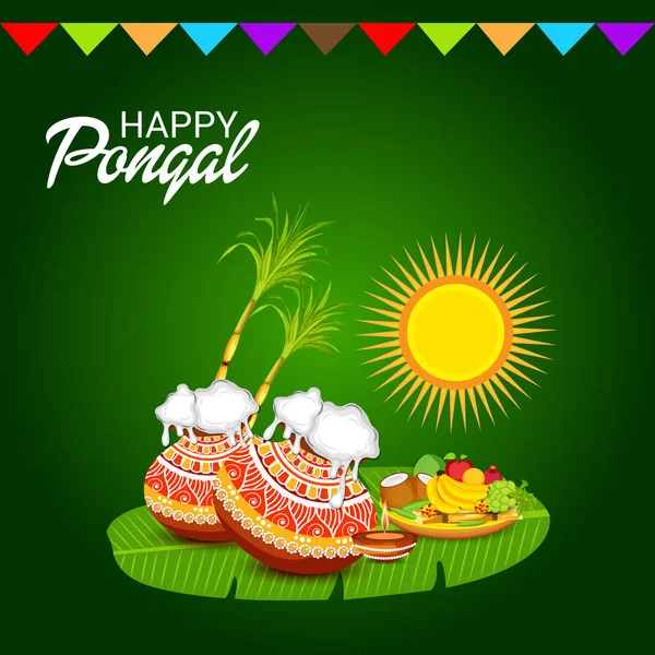 Ilustração Vetorial Fundo Para Feliz Pongal Holiday Harvest Festival Tamil — Vetor de Stock