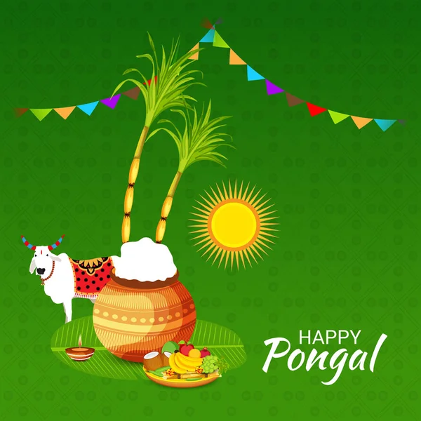 Ilustração Vetorial Fundo Para Feliz Pongal Holiday Harvest Festival Tamil — Vetor de Stock