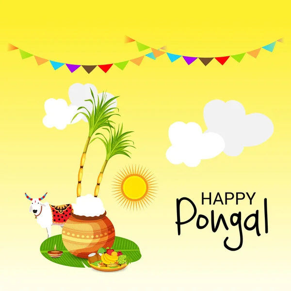 Ilustración Vectorial Fondo Para Feliz Festival Cosecha Navideña Pongal Tamil — Vector de stock