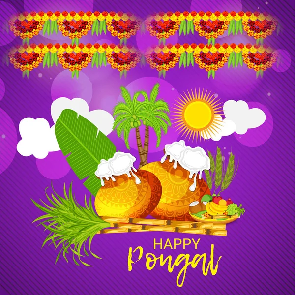 Ilustração Vetorial Fundo Para Feliz Pongal Holiday Harvest Festival Tamil — Vetor de Stock