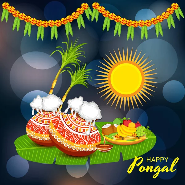 Tamil Nadu Güney Hindistan Daki Mutlu Pongal Tatil Hasat Festivali — Stok Vektör