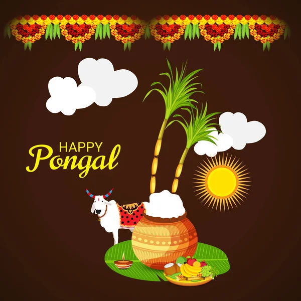 Ilustración Vectorial Fondo Para Feliz Festival Cosecha Navideña Pongal Tamil — Vector de stock