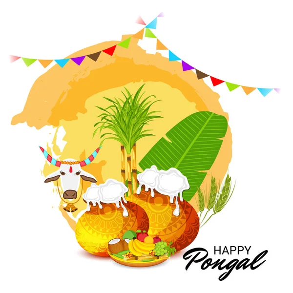 Vektorová Ilustrace Pozadí Pro Happy Pongal Holiday Harvest Festival Tamil — Stockový vektor