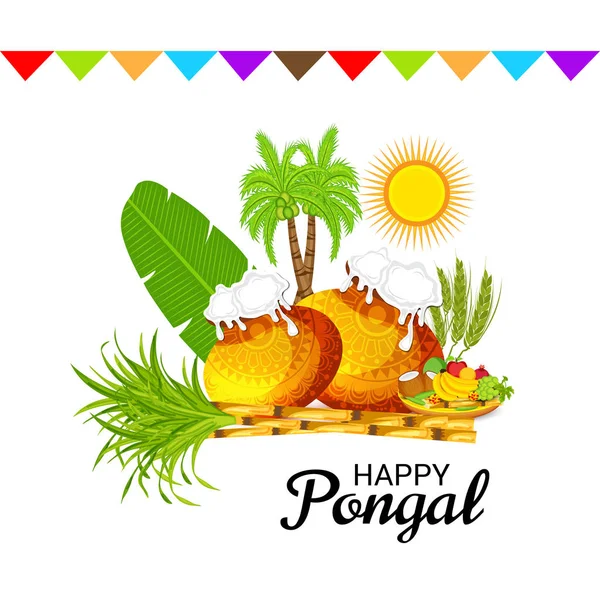 Ilustração Vetorial Fundo Para Feliz Pongal Holiday Harvest Festival Tamil — Vetor de Stock