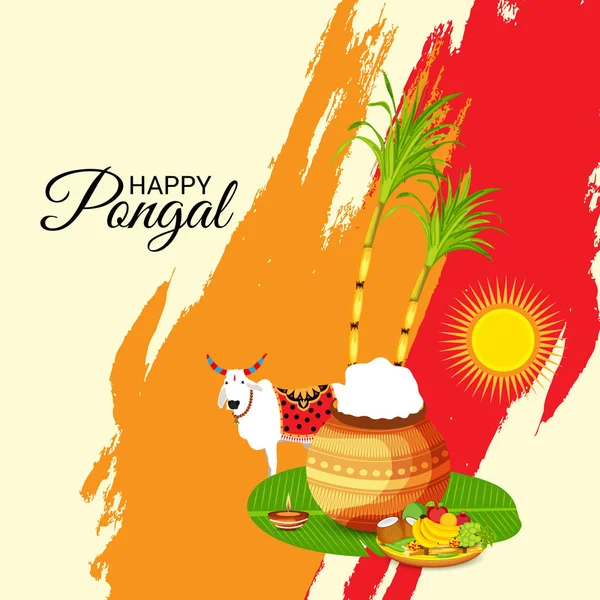 Ilustración Vectorial Fondo Para Feliz Festival Cosecha Navideña Pongal Tamil — Vector de stock