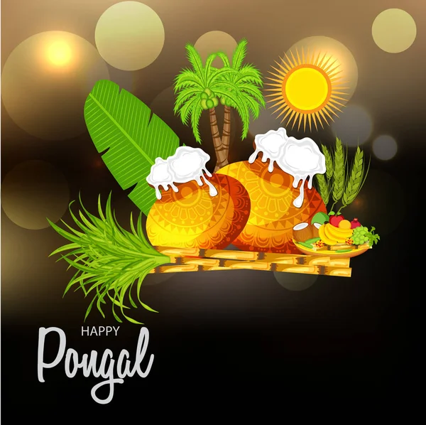 Vector Illustration Background Happy Pongal Holiday Harvest Festival Tamil Nadu — Stock Vector