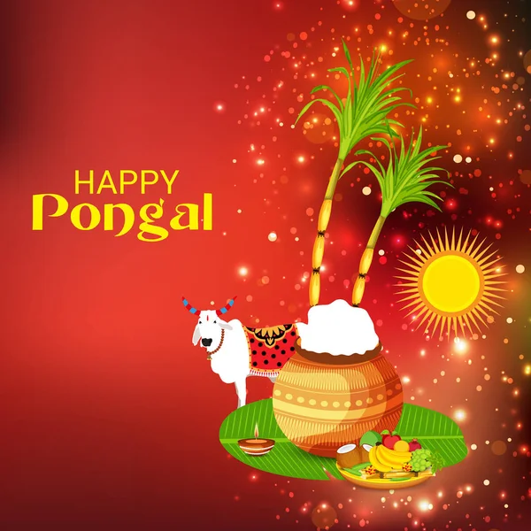 Ilustração Vetorial Fundo Para Feliz Pongal Holiday Harvest Festival Tamil — Vetor de Stock