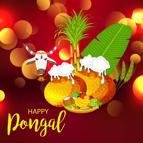 Ilustración Vectorial Fondo Para Feliz Festival Cosecha Navideña Pongal Tamil — Vector de stock