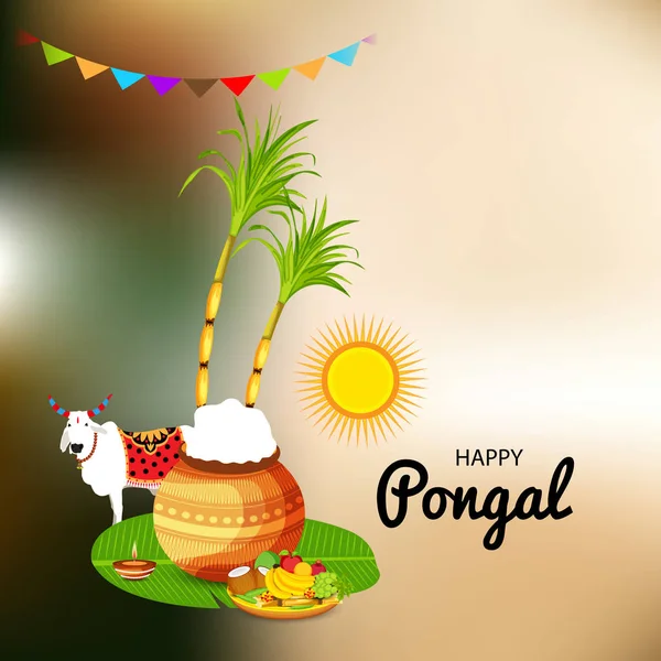 Illustration Vectorielle Fond Pour Festival Happy Pongal Holiday Harvest Tamil — Image vectorielle