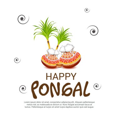 Tamil Nadu Güney Hindistan 'daki Mutlu Pongal Tatil Hasat Festivali için Vektör İllüstrasyonu.